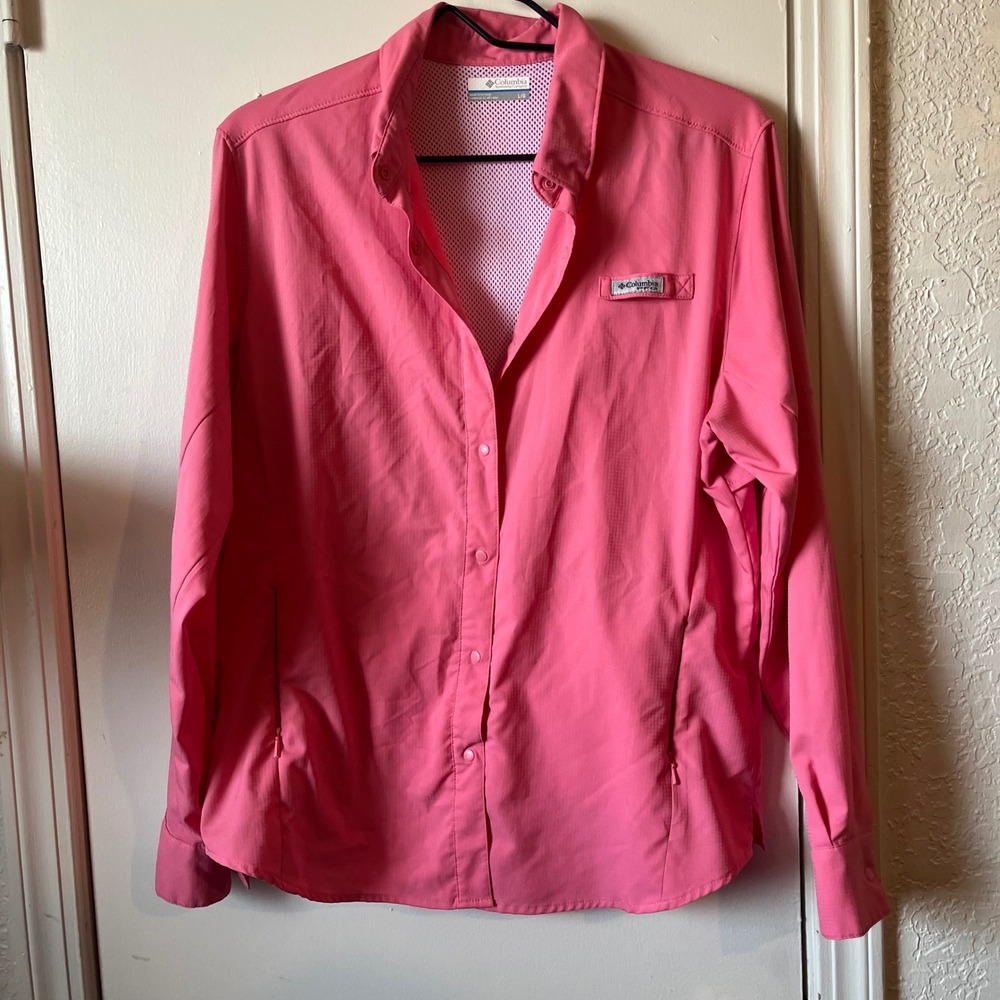 Columbia PFG Pink Long Sleeve Ventilated Fishing Shirt Large L/G Pockets 3575